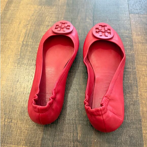 Tory Burch Minnie Travel Ballet Flats Red Leather Size 6.5 - Picture 5 of 7